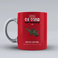 Thumbnail for Aérospatiale SA 330B Puma design on red ceramic mug, double-side print