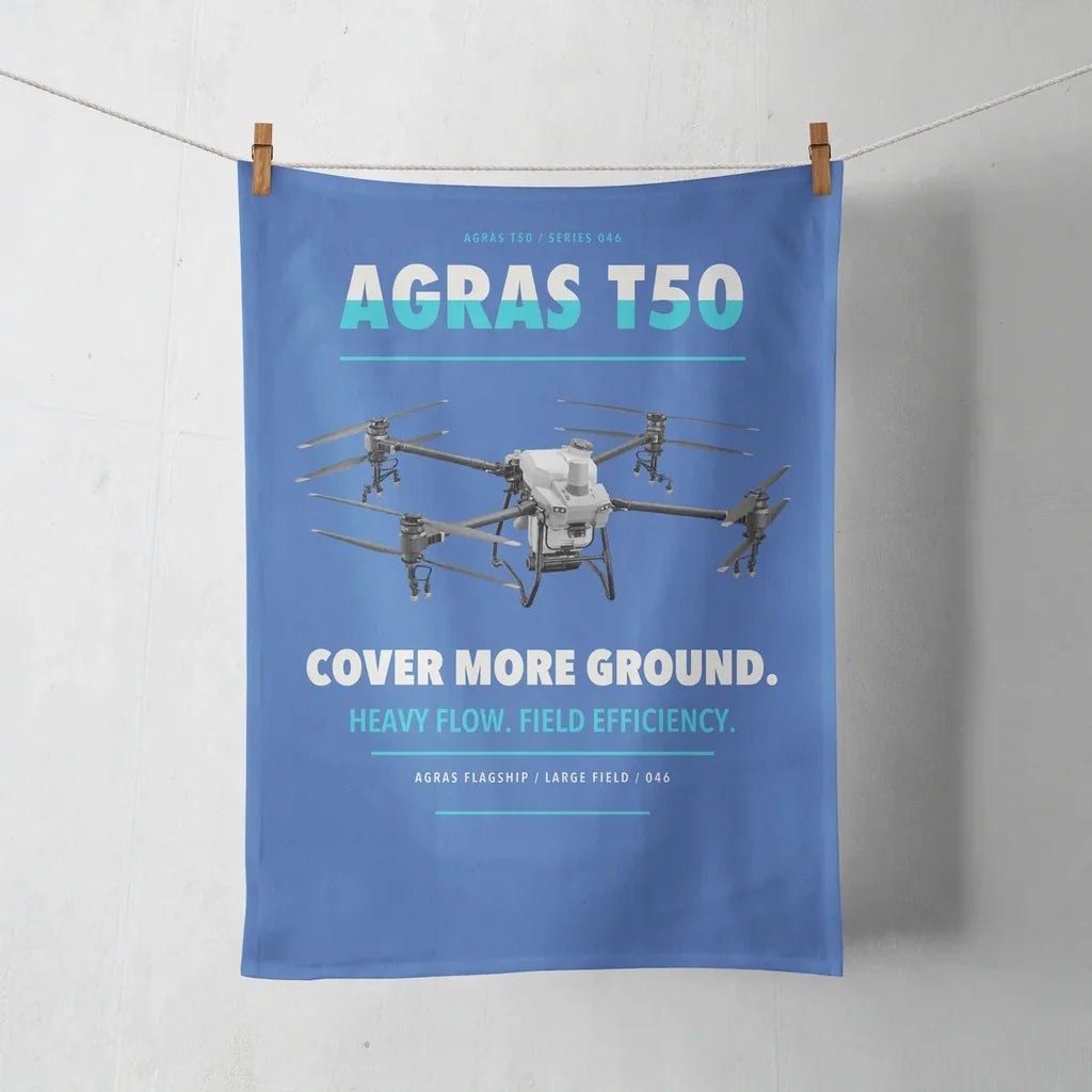 DJI Agras T50 design on blue towel