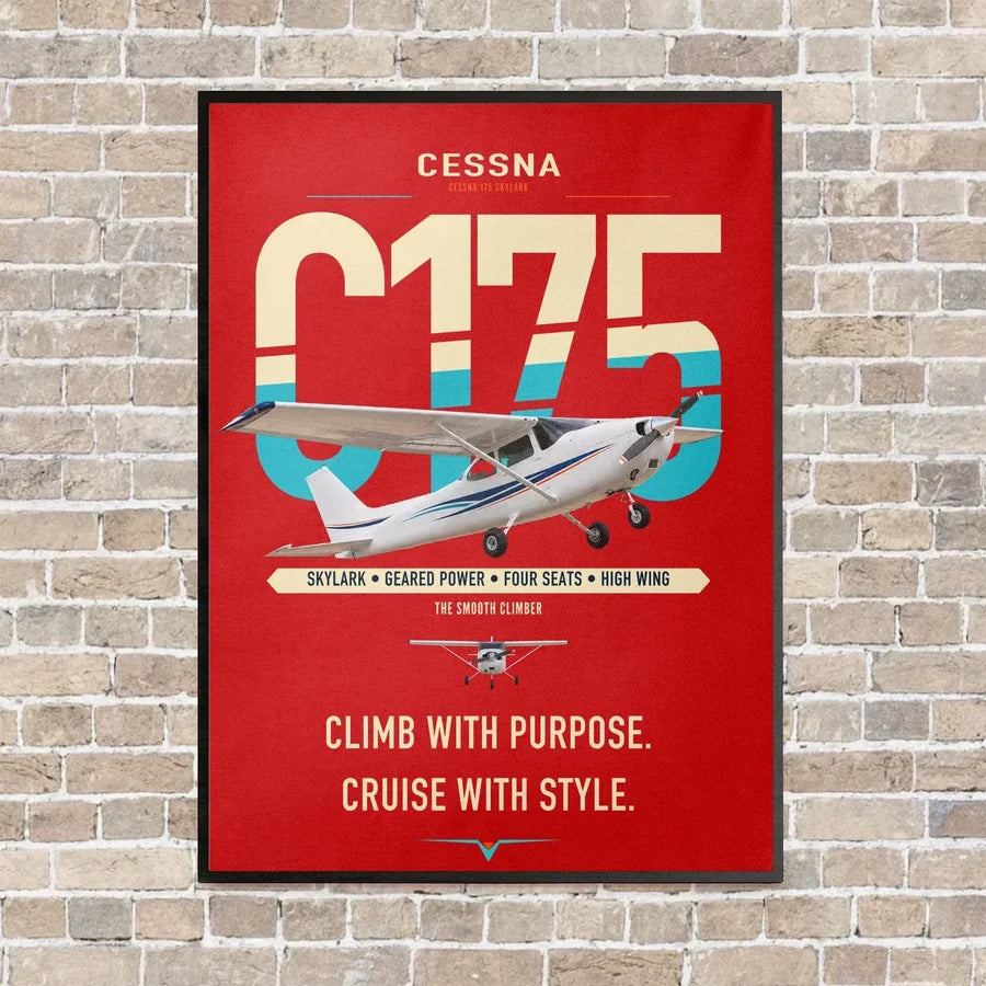 Cessna 175 Skylark vertical canvas print - framed - red background