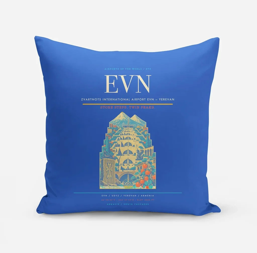 Zvartnots International Airport (EVN) design on blue pillow