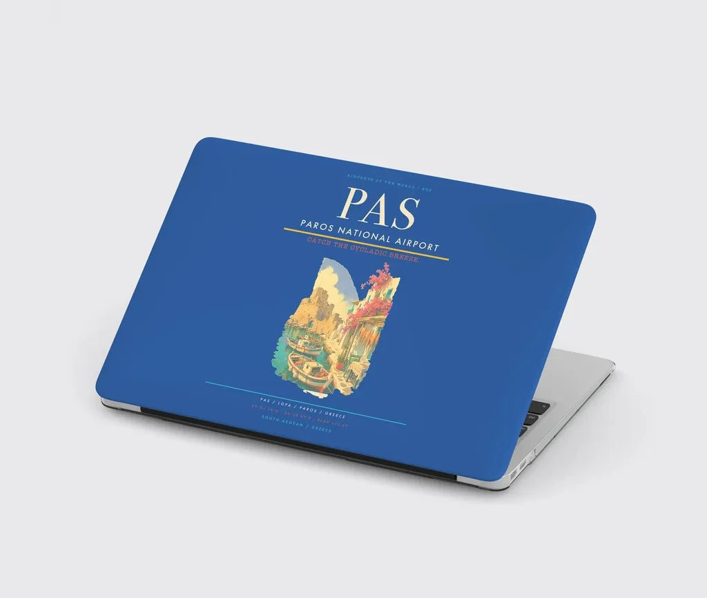 Paros National Airport (PAS) design on blue MacBook case