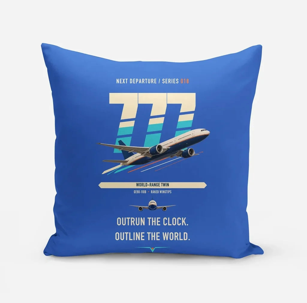 Boeing 777-200LR design on blue pillow