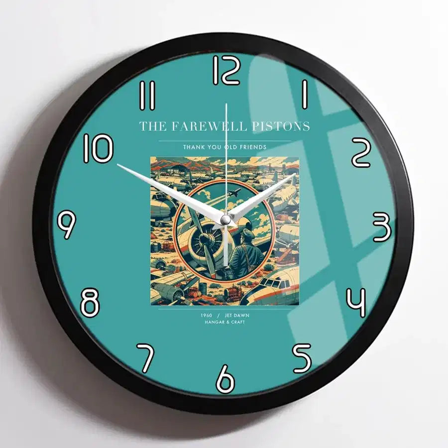 VINTAGE G4131 - The Farewell Pistons - Designed Wall Clocks design on turquoise framed