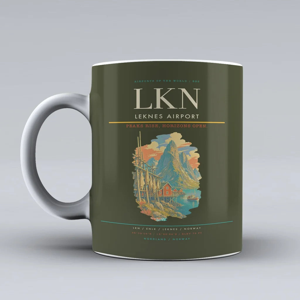 Leknes Airport (LKN) airport code design on green army ceramic mug