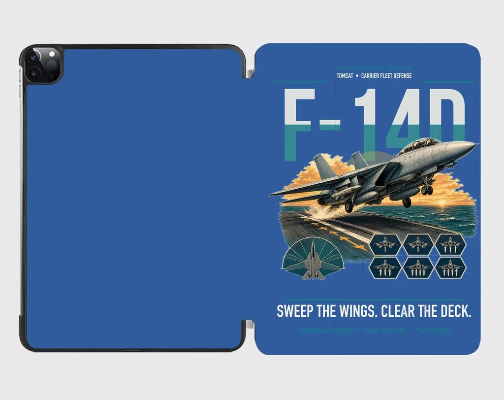 F-14D Tomcat design on blue ipad tablet case