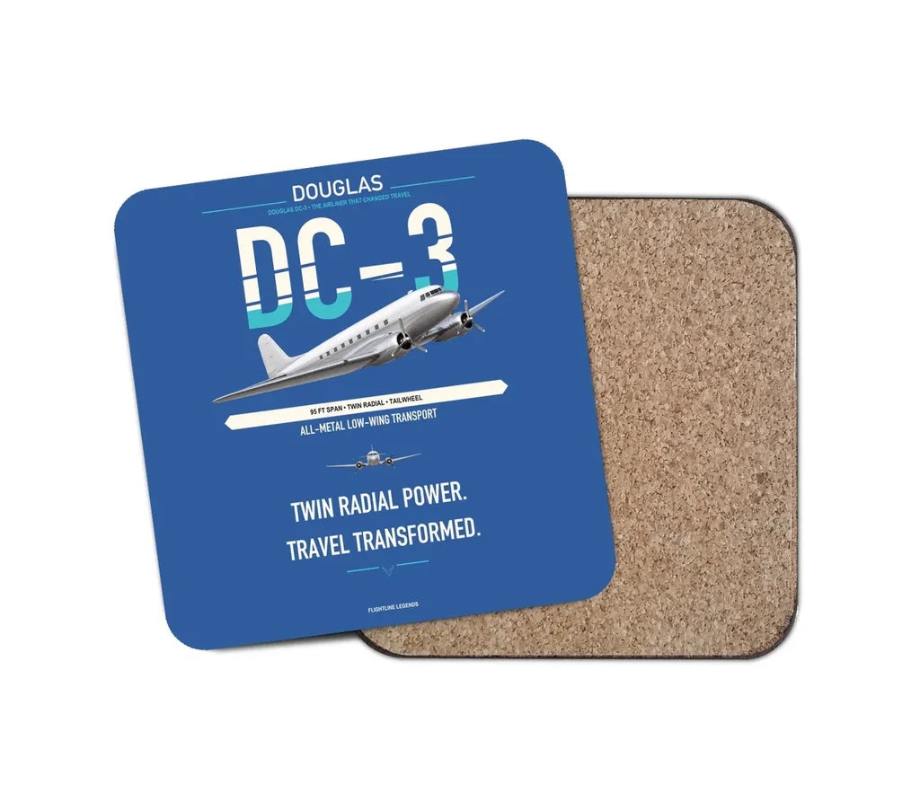 Douglas DC-3 design on blue 1 piece coaster