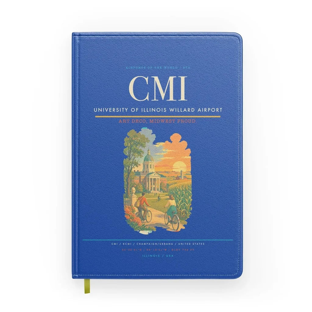 University of Illinois Willard Airport (CMI) design on blue notebook