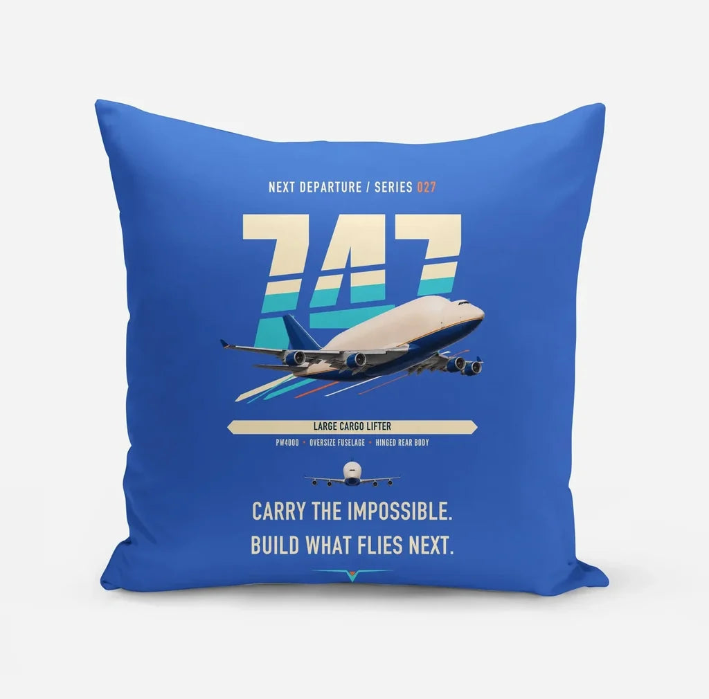 Boeing 747-400 Dreamlifter design on blue pillow