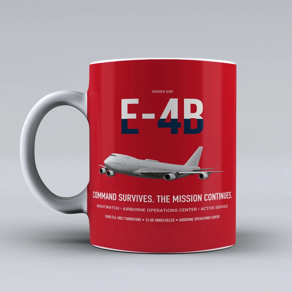 E-4B Nightwatch design on red ceramic mug, double-side print