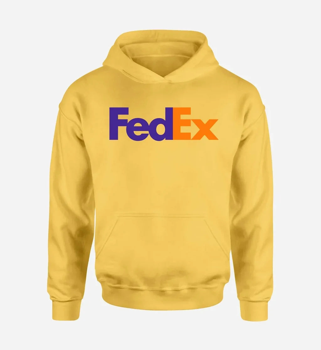FedEx logo printed on yellow hoodie