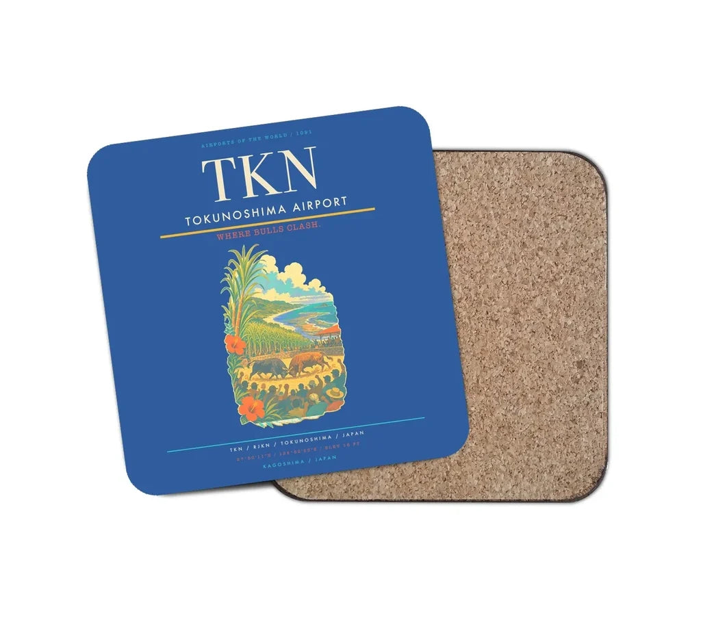 Tokunoshima Airport (TKN) design on blue 1 piece coaster