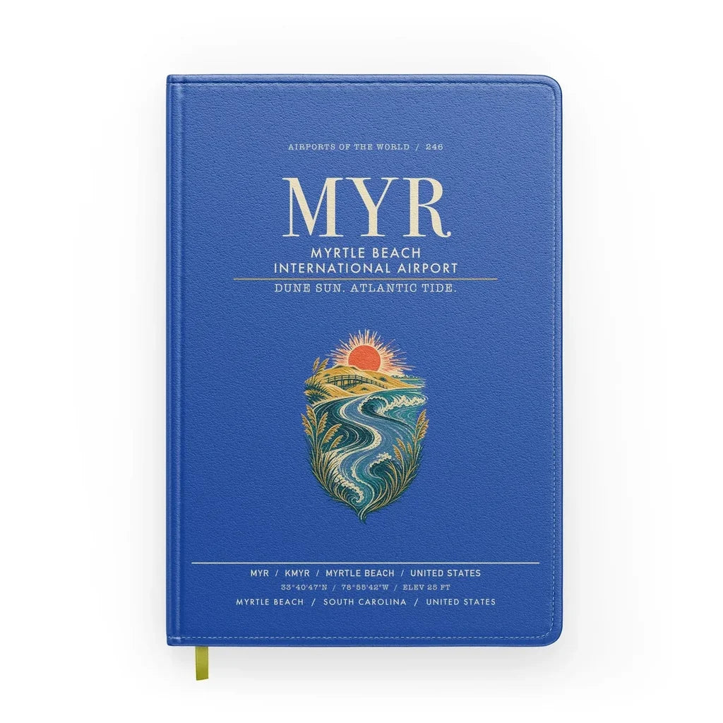 Myrtle Beach International Airport (MYR) design on blue notebook