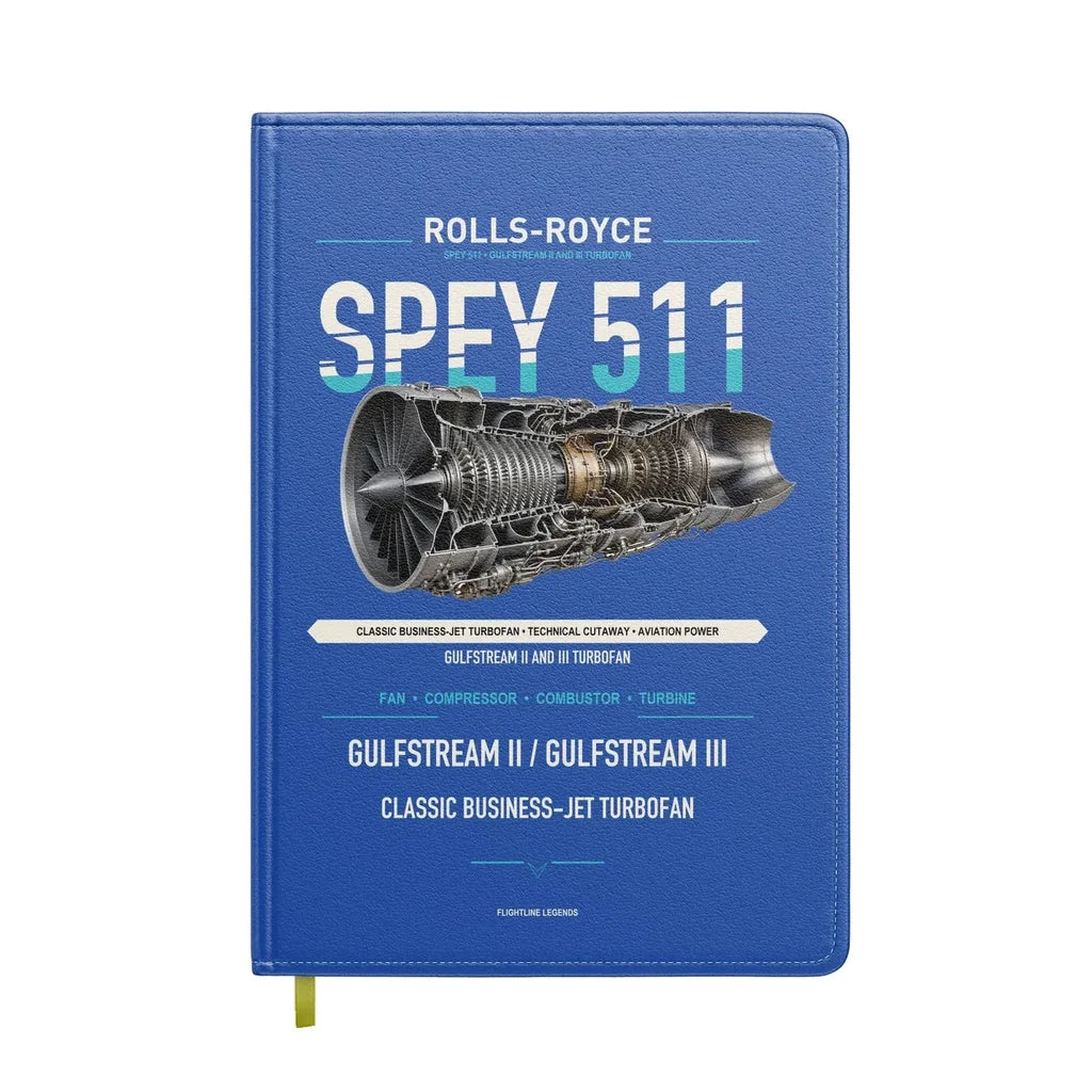 SPEY 511 design on blue notebook