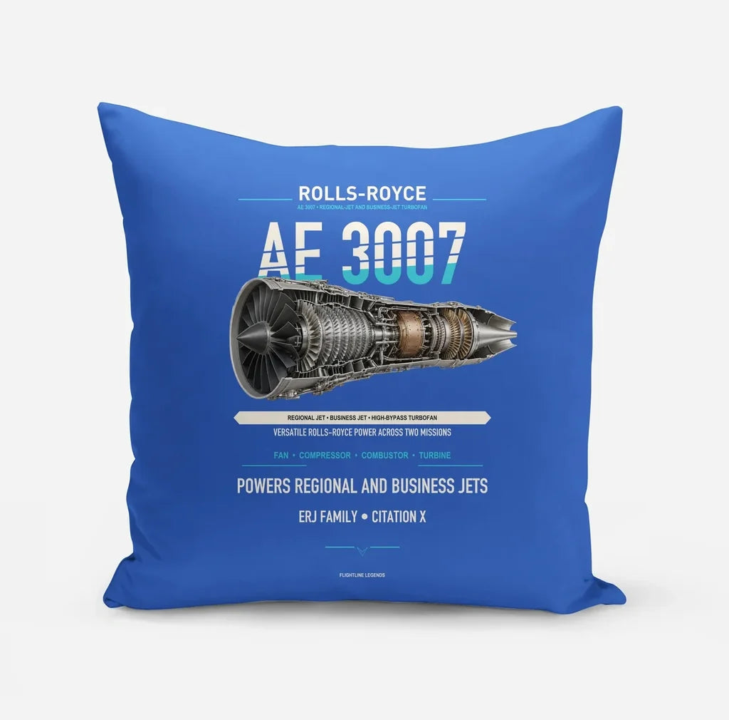 AE 3007 design on blue pillow