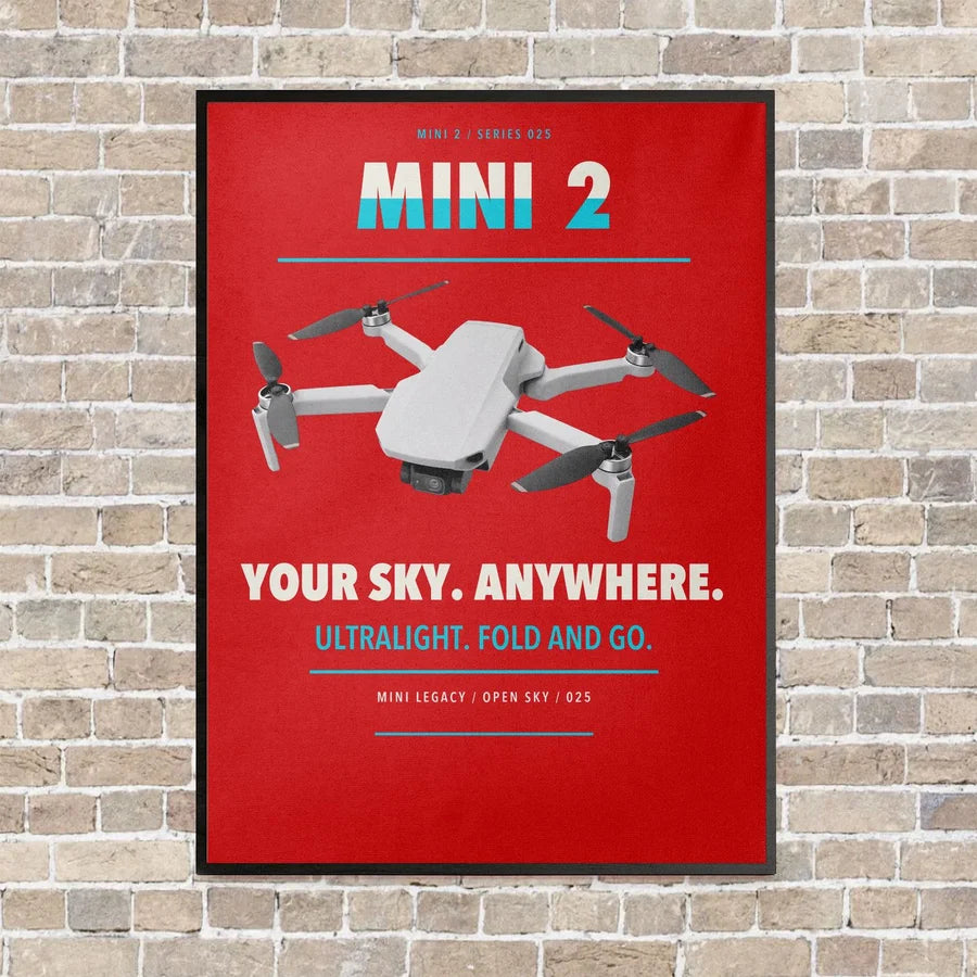DJI Mini 2 vertical canvas print - framed - red background