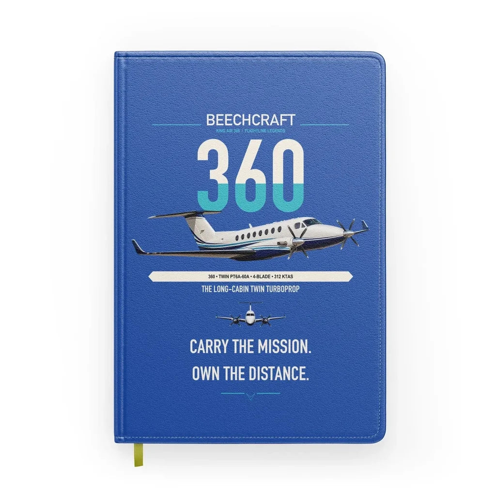 Beechcraft King Air 360 design on blue notebook