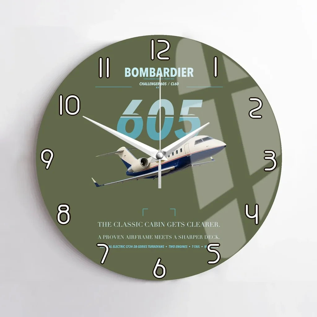 Bombardier Challenger 605 design on green army no frame wall clock