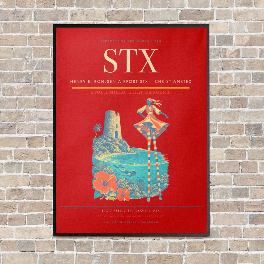 Henry E. Rohlsen Airport STX — Christiansted vertical canvas print - framed - red background