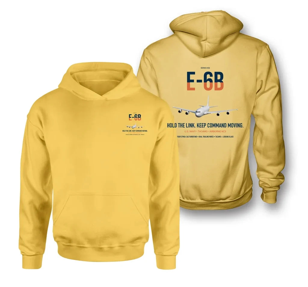 E-6B Mercury design on yellow double-side hoodie, double-side print