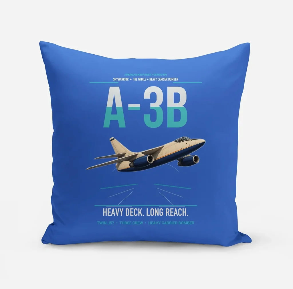 A-3B Skywarrior design on blue pillow