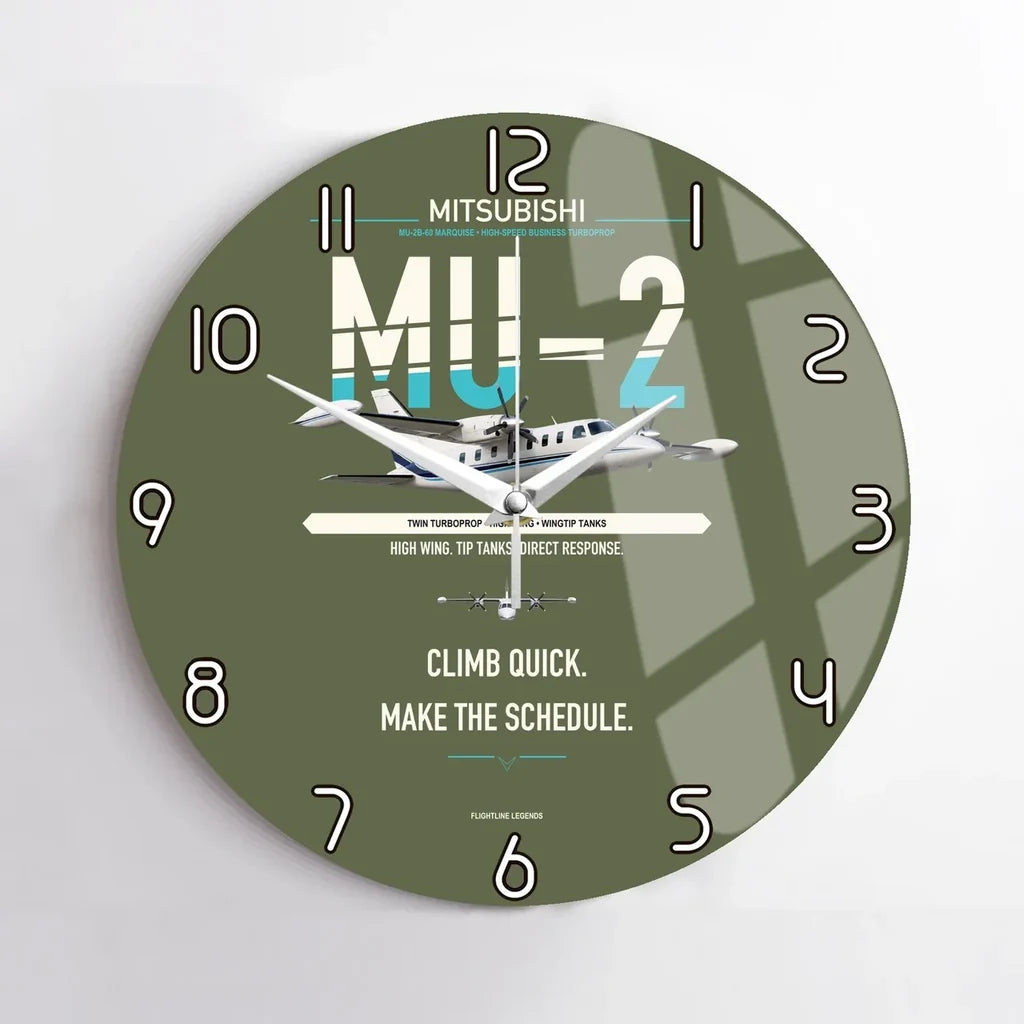 Mitsubishi MU-2B-60 Marquise design on green army no frame wall clock