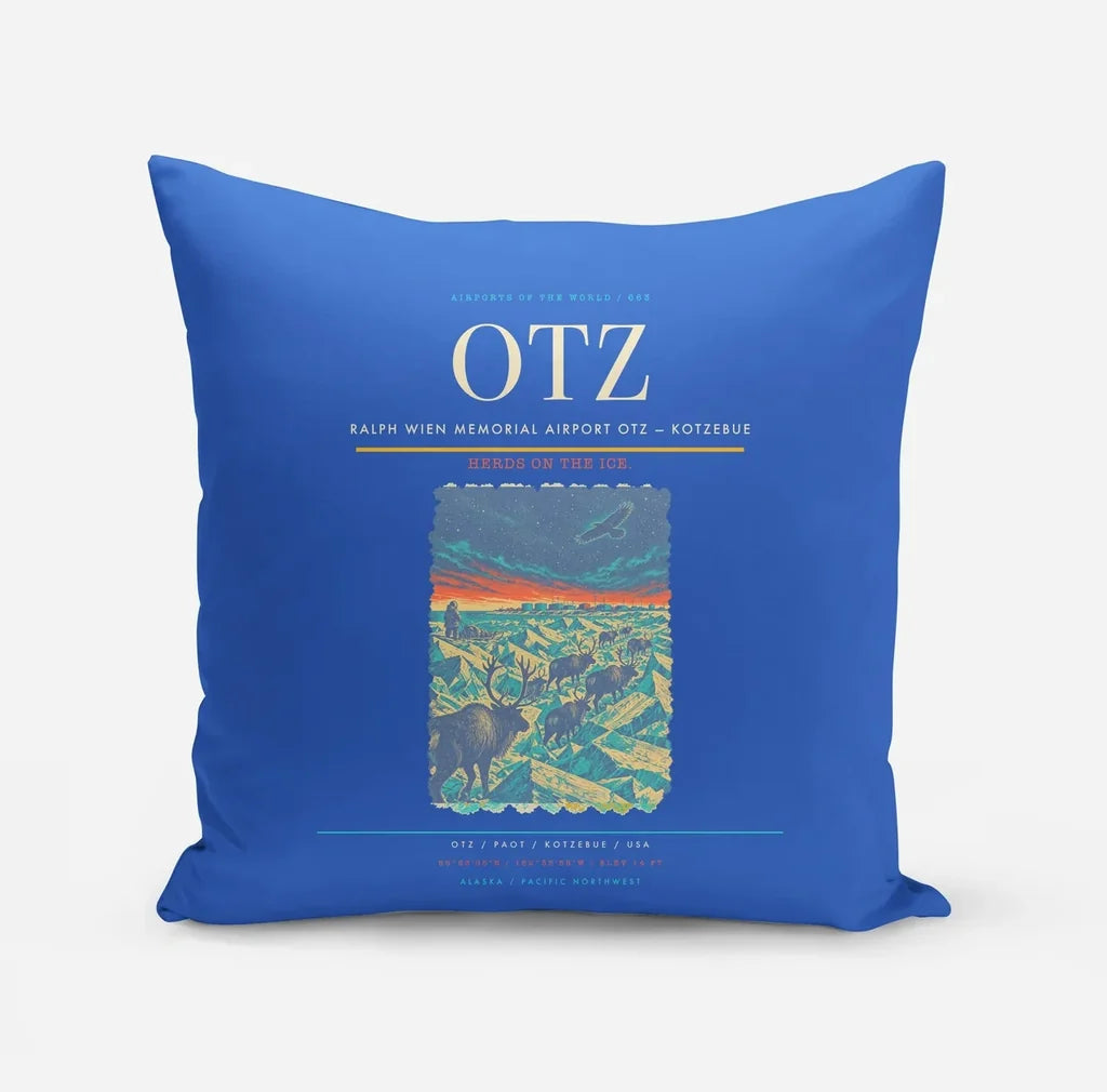 Ralph Wien Memorial Airport (OTZ) design on blue pillow