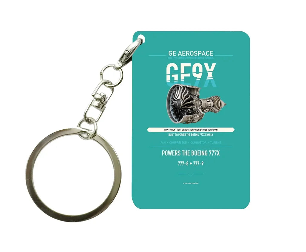 GE9X Key Chain design on turquoise key chain
