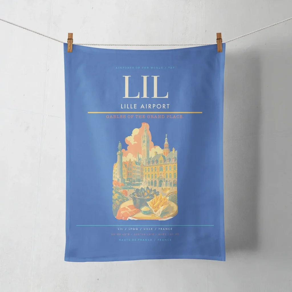 Lille Airport (LIL) design on blue towel