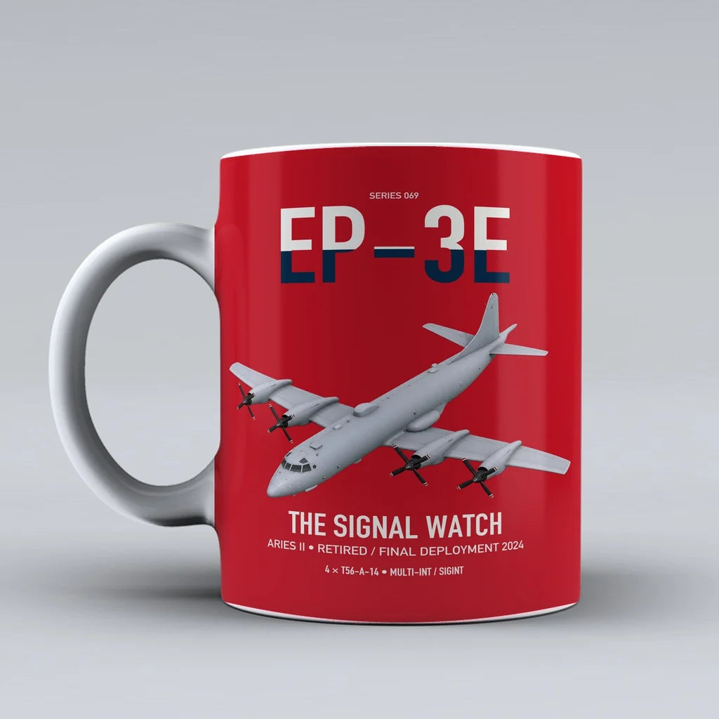 EP-3E ARIES II design on red ceramic mug, double-side print