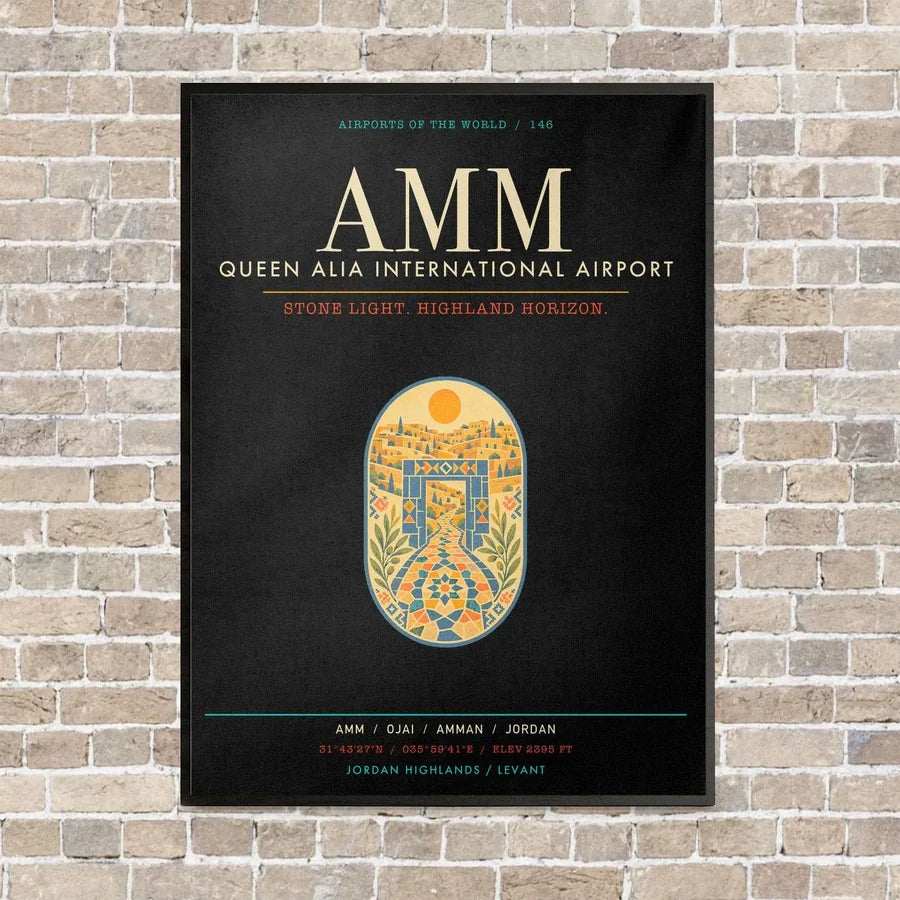 Queen Alia International Airport AMM - Canvas Framed - Black