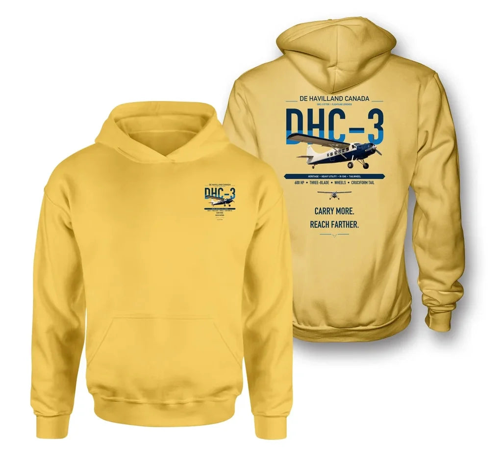DHC-3 Otter design on yellow double-side hoodie, double-side print