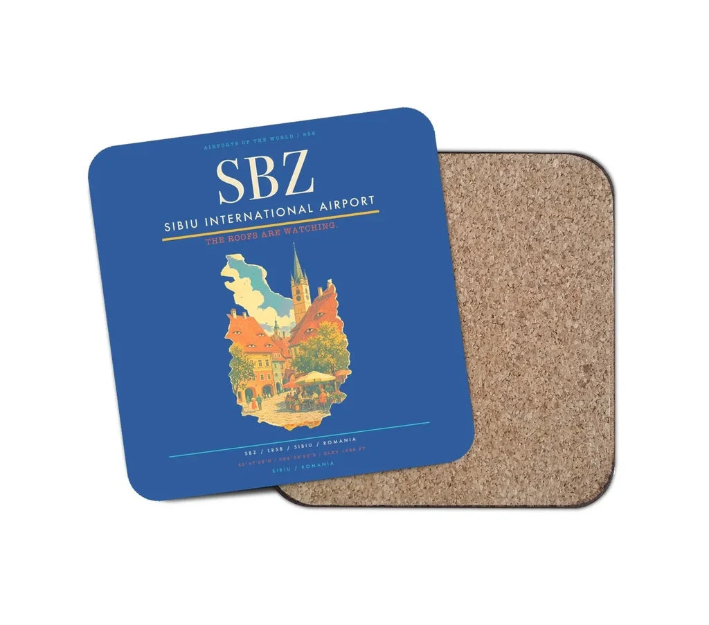 Sibiu International Airport (SBZ) design on blue 1 piece coaster