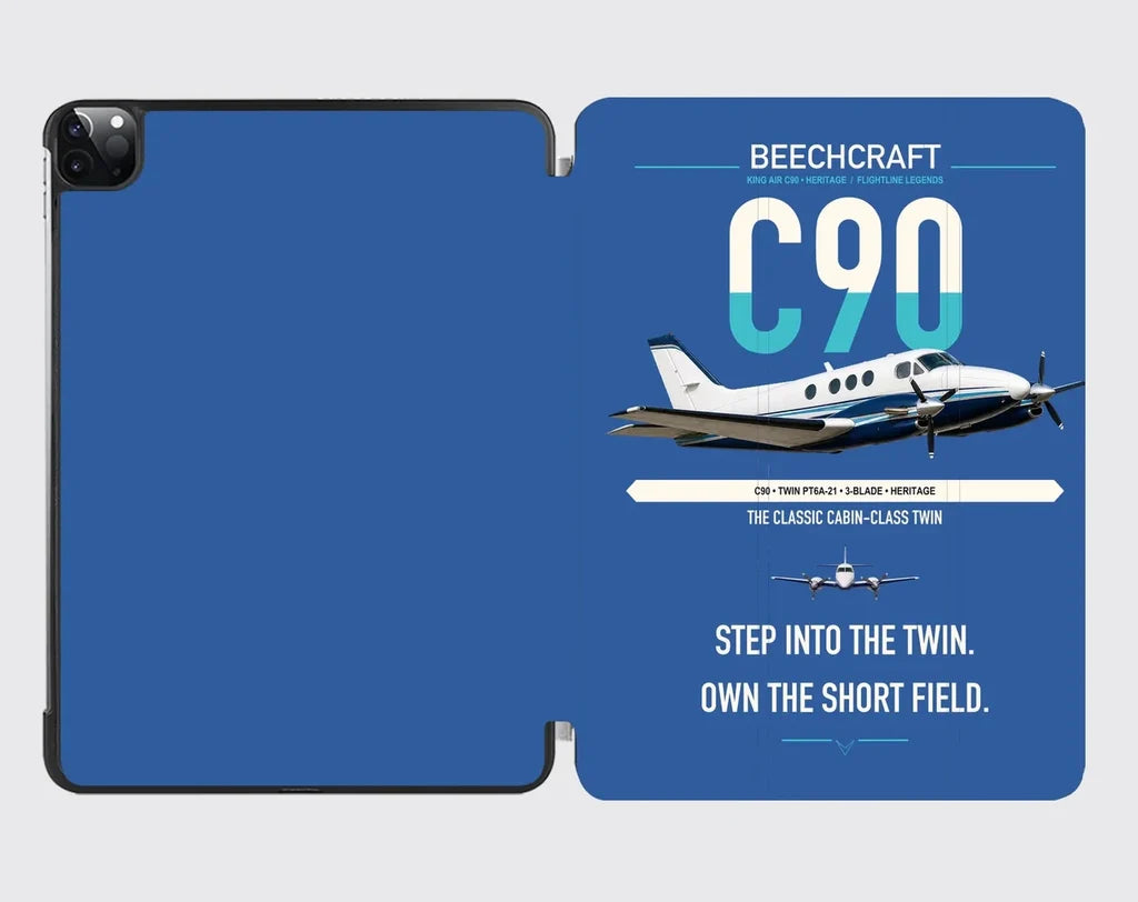 Beechcraft King Air C90 design on blue ipad tablet case