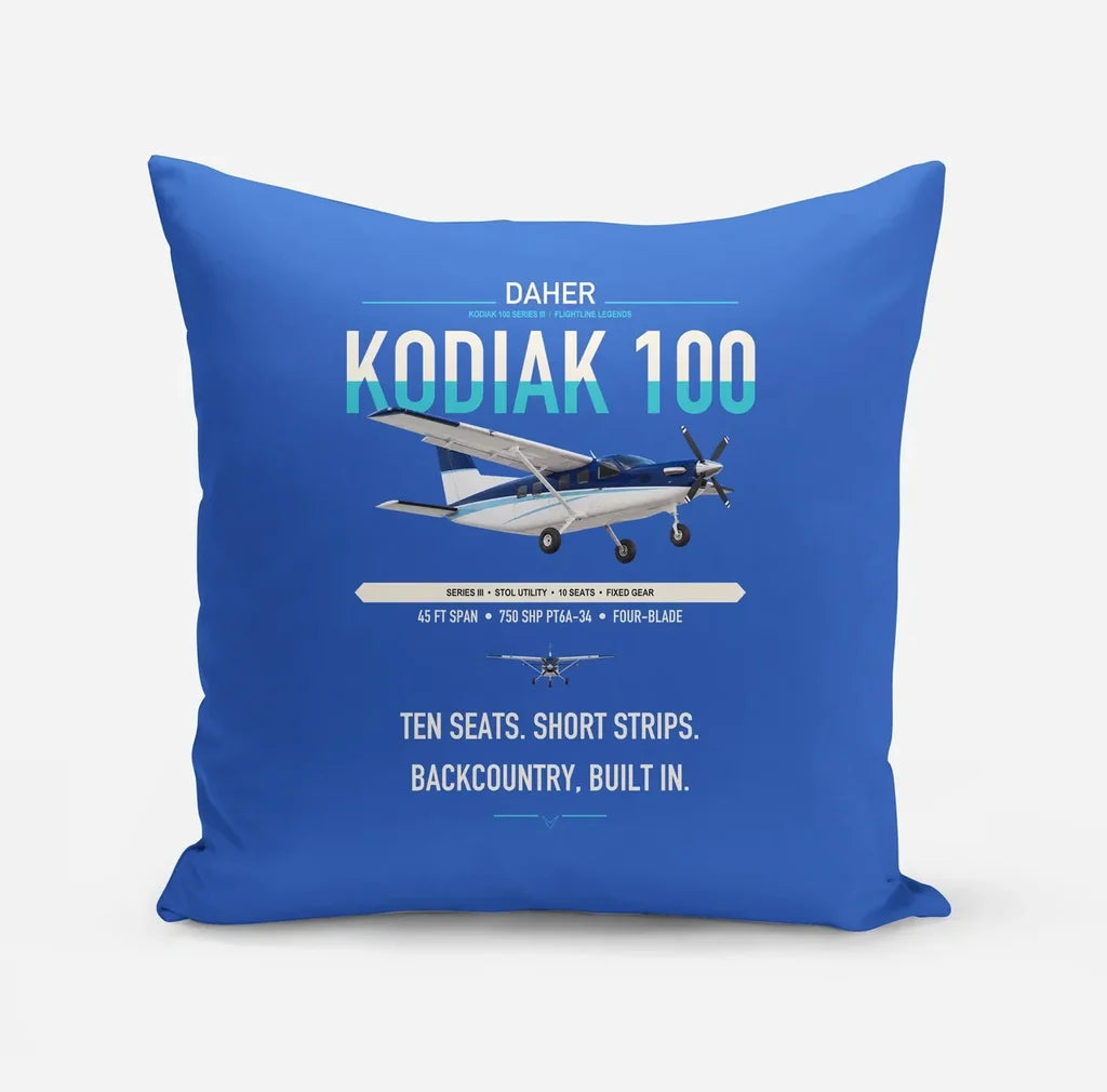Daher Kodiak 100 Series III design on blue pillow