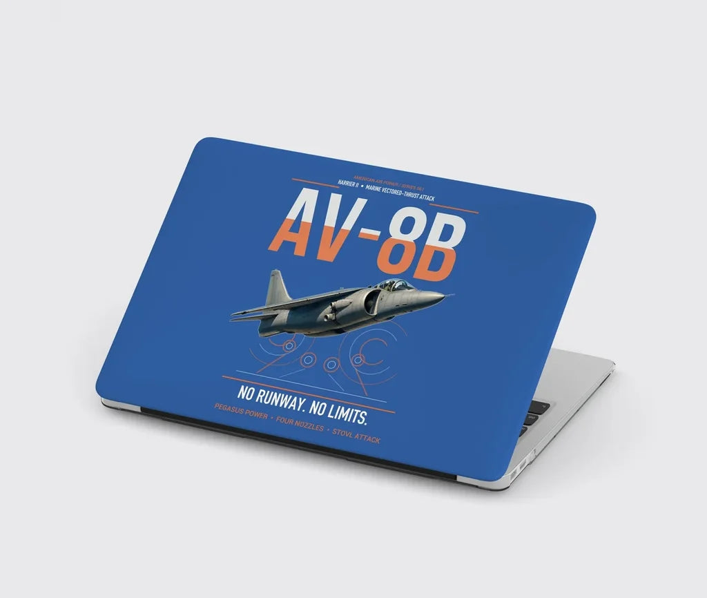 AV-8B Harrier II design on blue MacBook case