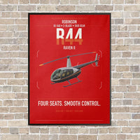 Thumbnail for Robinson R44 Raven II vertical canvas print - framed - red background