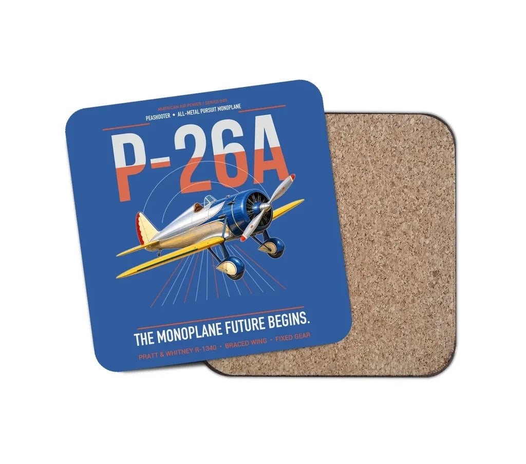 Boeing P-26A Peashooter design on blue 1 piece coaster
