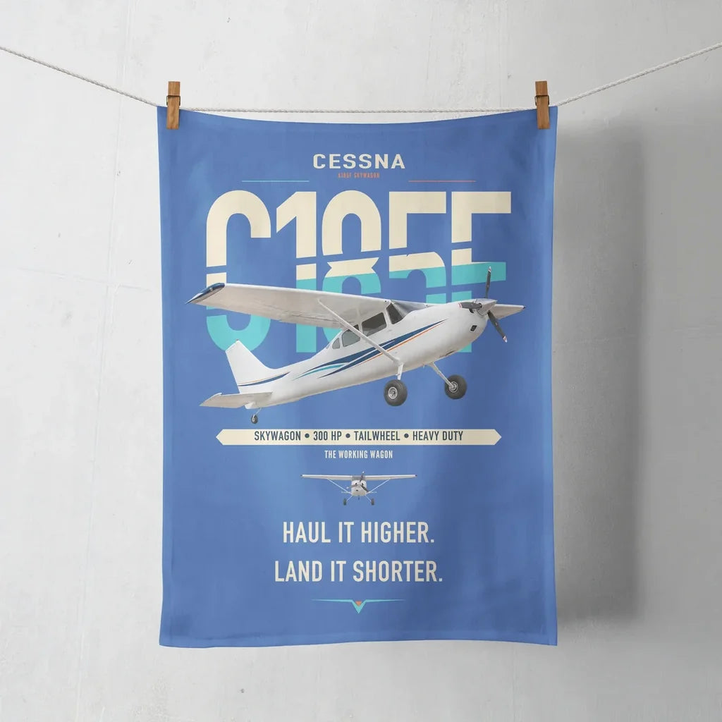 Cessna A185F Skywagon design on blue towel