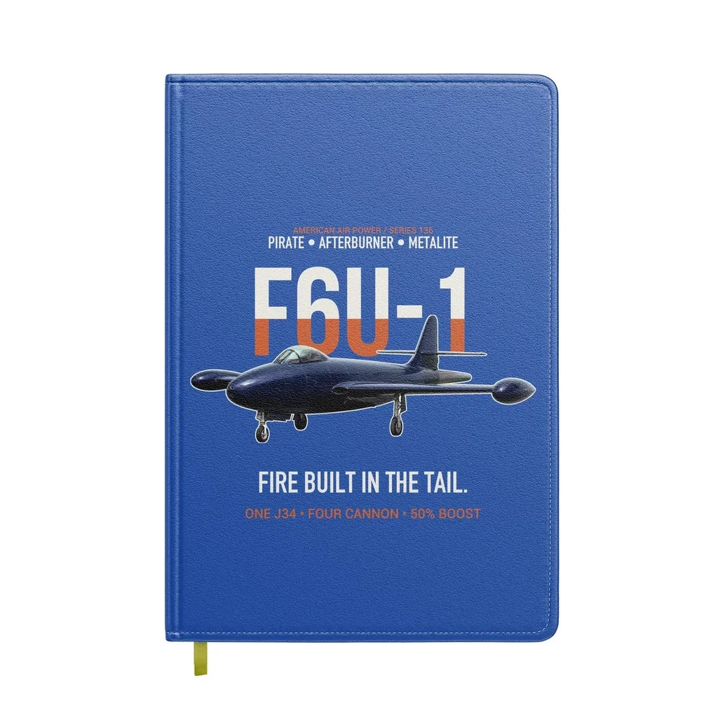 F6U-1 Pirate Fire Built in the Tail design on blue notebook