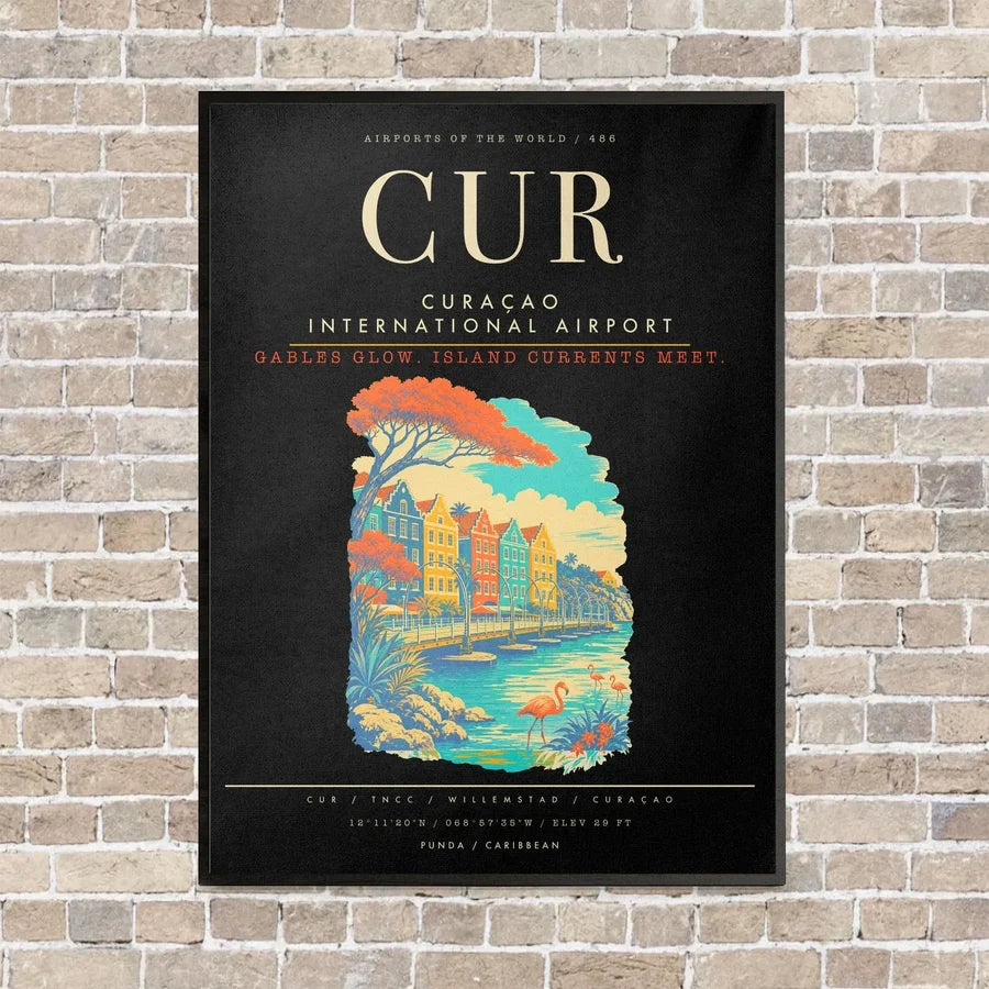 Curacao International Airport CUR - Canvas Framed - Black