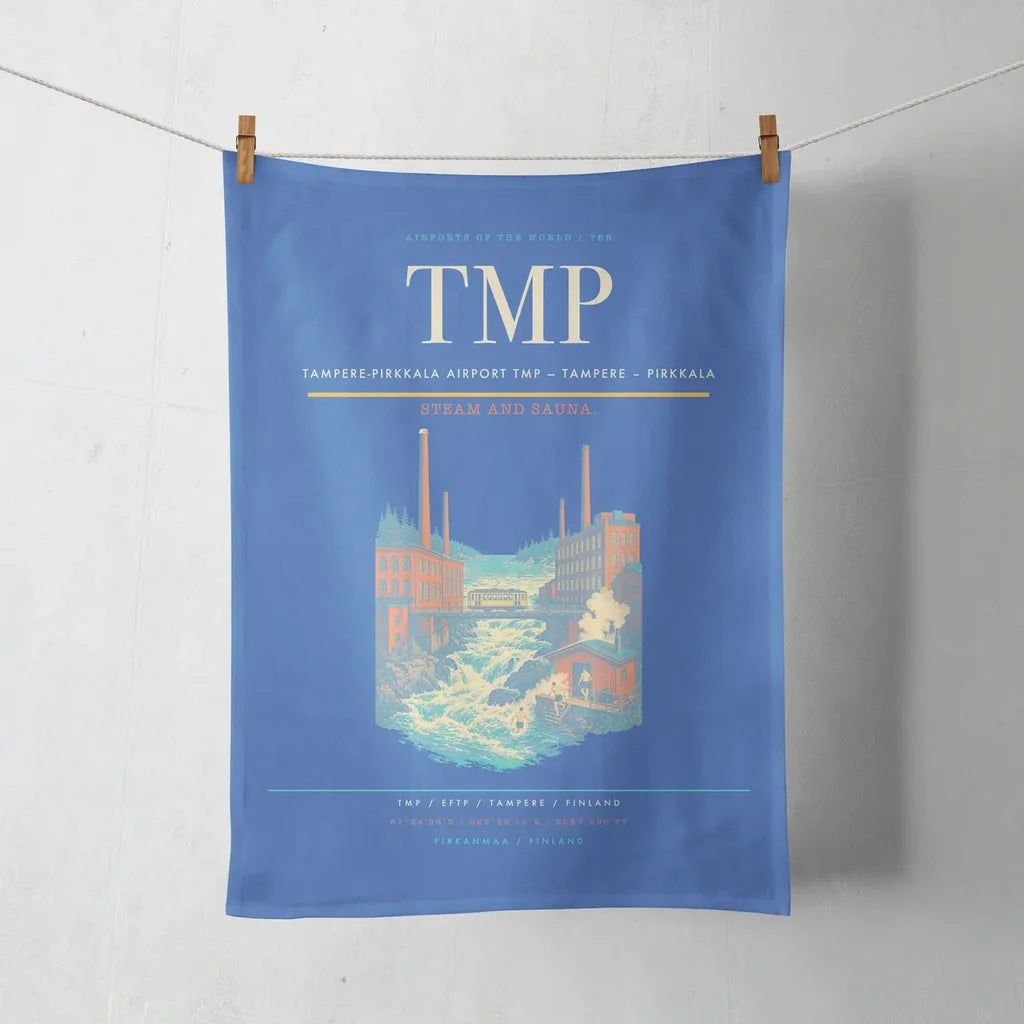 Tampere-Pirkkala Airport (TMP) design on blue towel