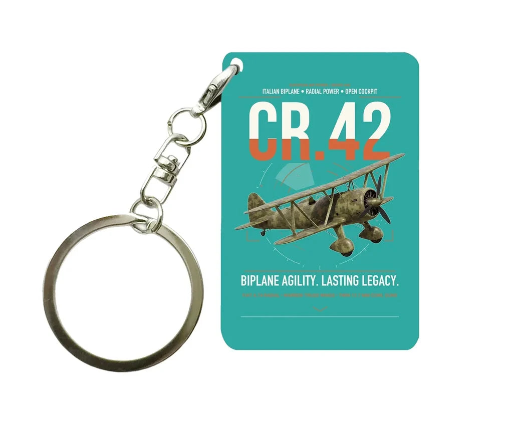 Fiat CR.42 Falco design on turquoise designed key chain, double-side print