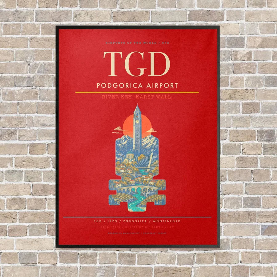 Podgorica Airport TGD - Canvas Framed - Red