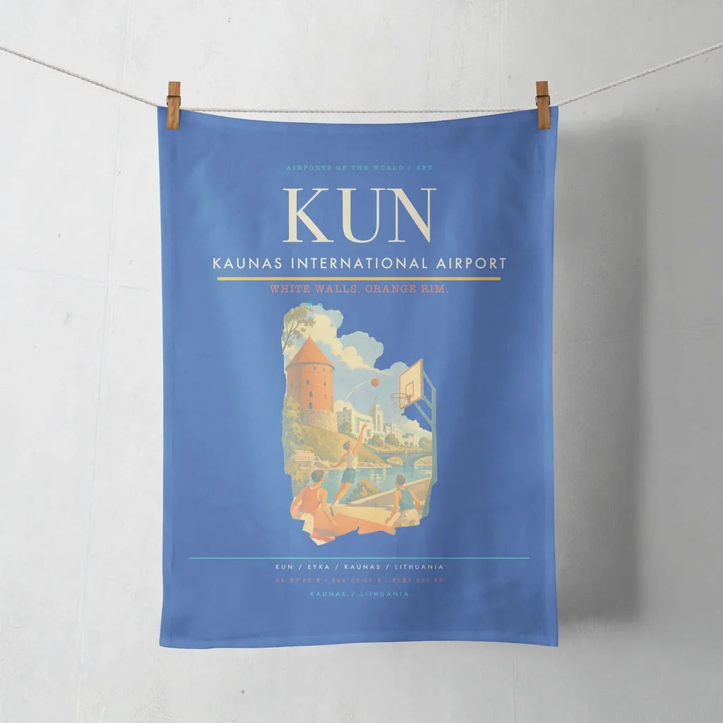 Kaunas International Airport (KUN) design on blue towel