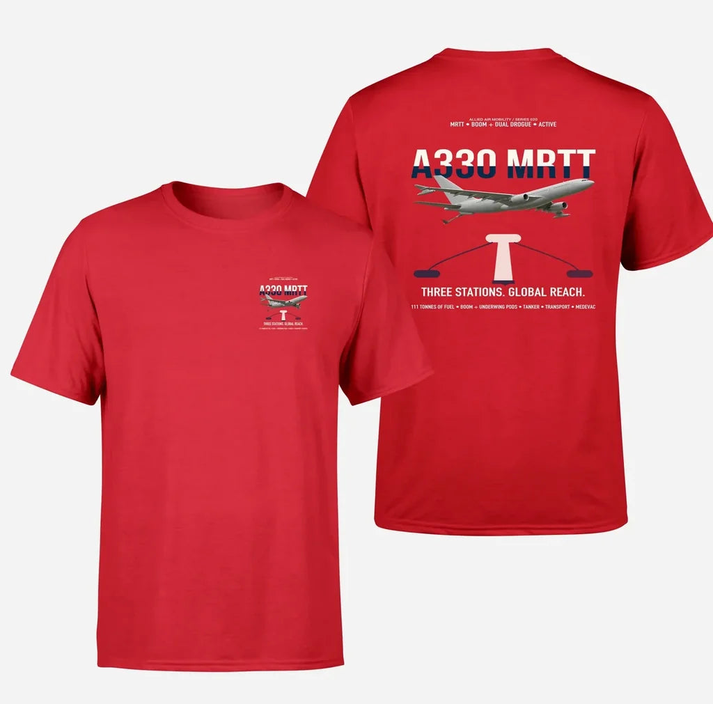 Airbus A330 MRTT design on red t-shirt, double-side print