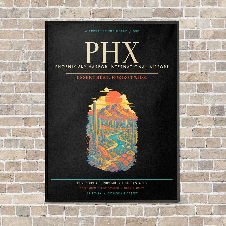 Phoenix Sky Harbor International Airport PHX - Canvas Framed - Black