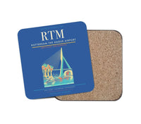Thumbnail for Rotterdam The Hague Airport (RTM) design on blue 1 piece coaster