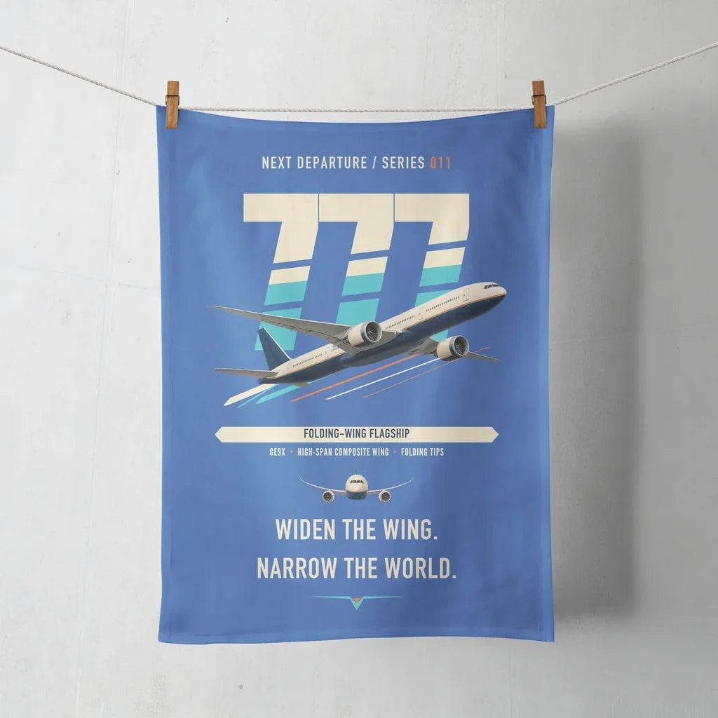 Boeing 777-9 design on blue towel