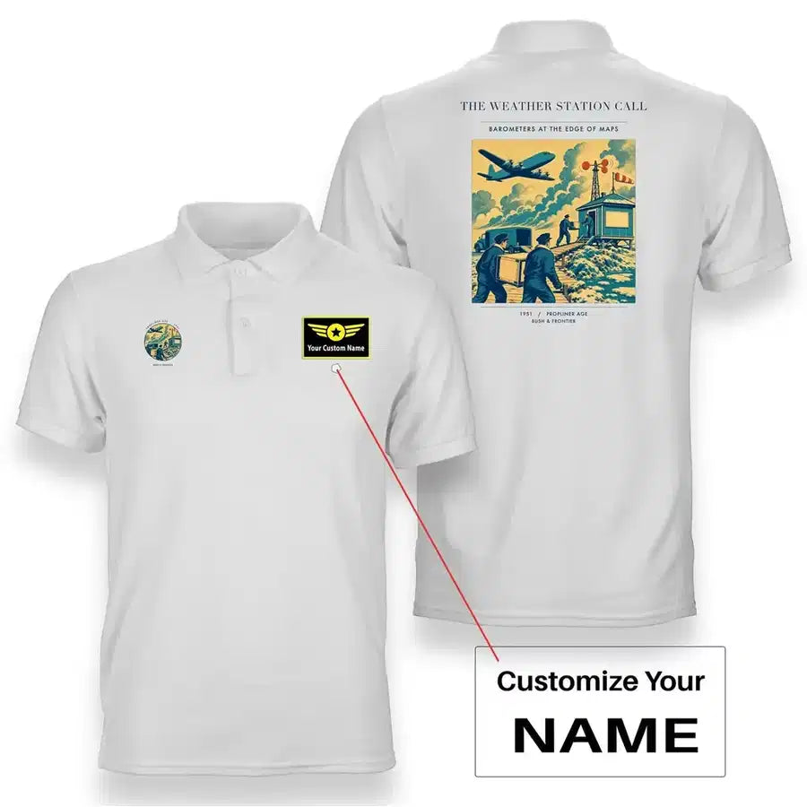 VINTAGE G4288 - The Weather Station Call - Double-Side Polo T-Shirt design on white+name