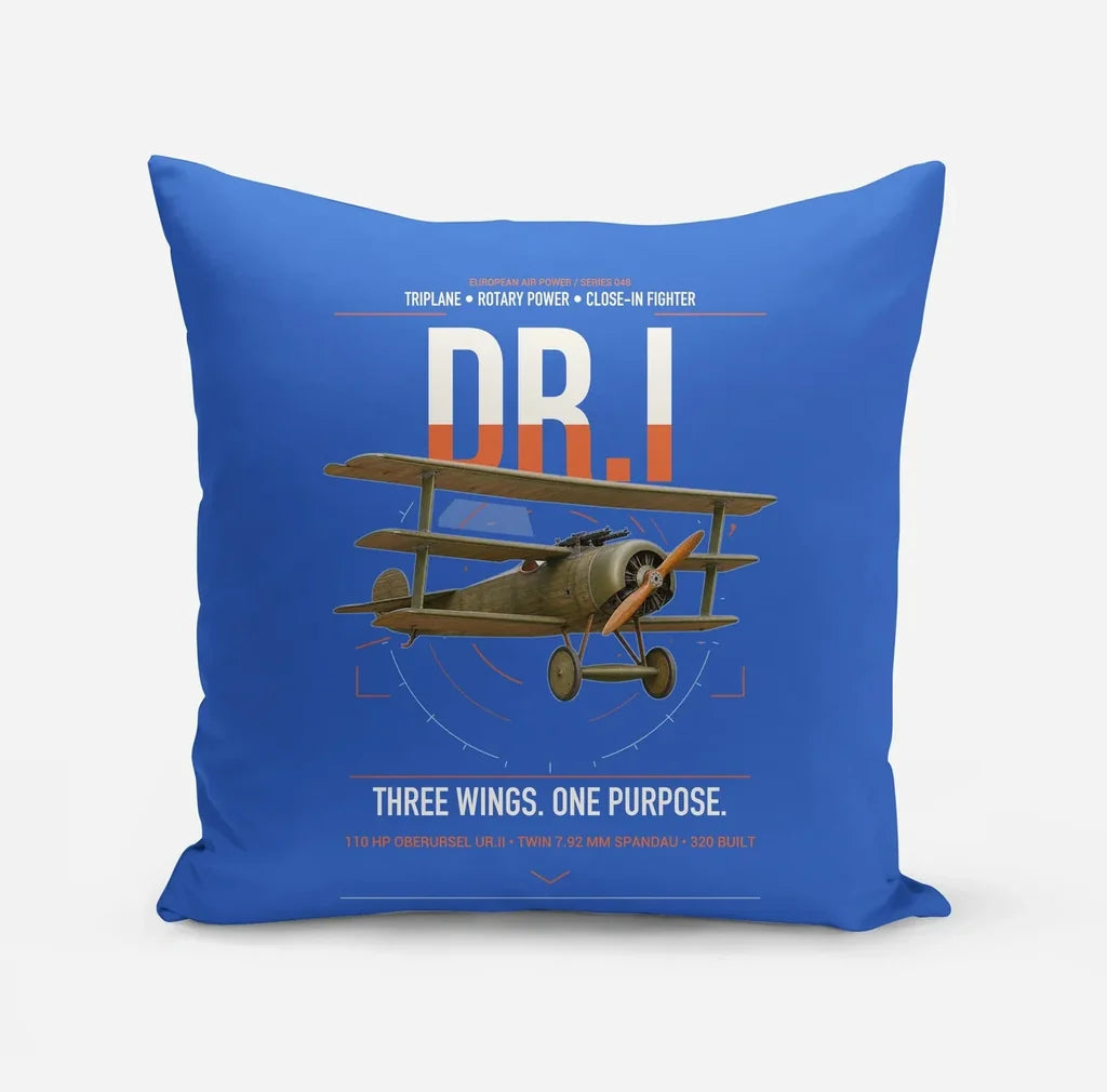 Fokker Dr.I design on blue pillow